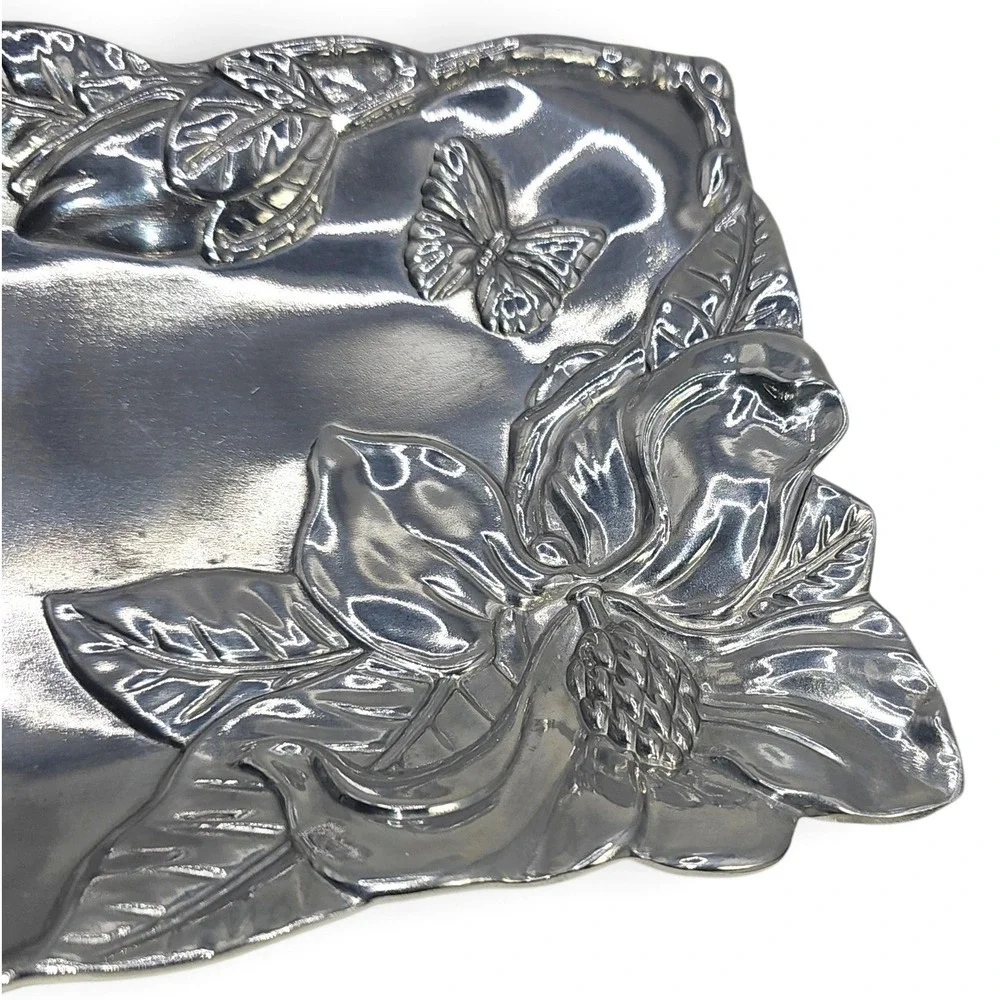 Arthur Court Aluminum Magnolia Bird Butterfly Oblong Serving Tray 2000 Vintage